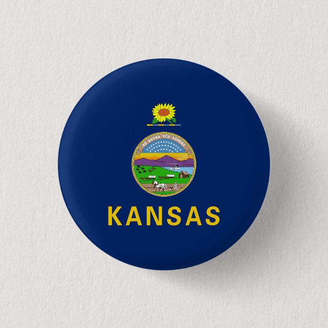 Bóton Redondo 2.54cm Bandeira do Estado do Kansas (Frente)