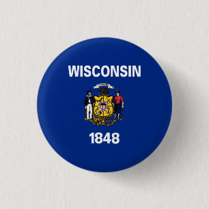 Bóton Redondo 2.54cm Bandeira do Estado Patriótico de Wisconsin