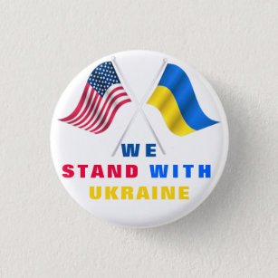 Bóton Redondo 2.54cm Bandeira dos EUA - Bandeira Ucraniana - Ficamos co