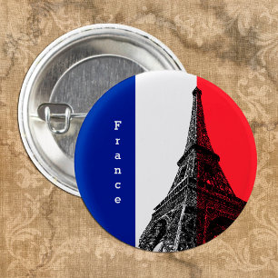 Bóton Redondo 2.54cm Bandeira francesa & Eiffel Tower - França / fãs