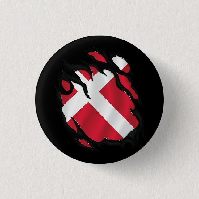 Bóton Redondo 2.54cm Bandeira Rasgada da Dinamarca (Frente)