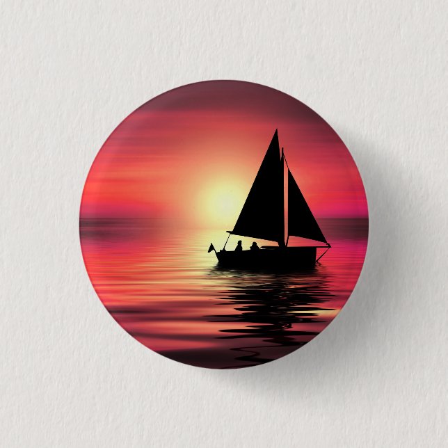 Bóton Redondo 2.54cm Barco à Vela ao Pôr do Sol no Mar Projeto de Arte (Frente)