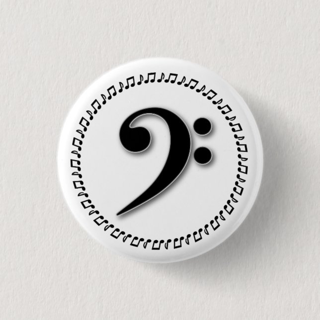 Bóton Redondo 2.54cm Bass Clef Music Note Design (Frente)