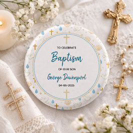 Bóton Redondo 2.54cm Batismo Elegante | Festa de Batizado de Crianças R