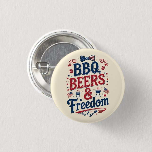 Bóton Redondo 2.54cm BBQ, Beers & Freedom – Retro 4th of July Vibes (Frente & Verso)
