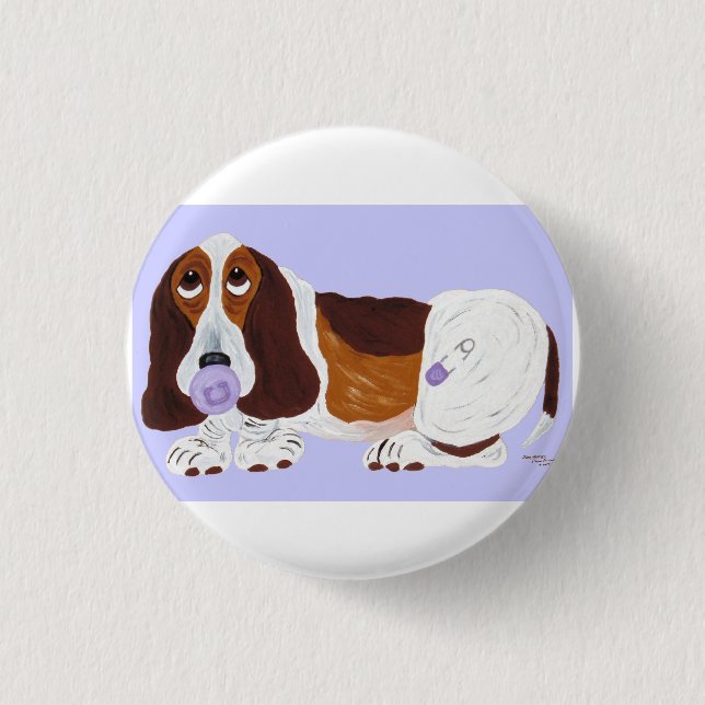 Bóton Redondo 2.54cm Bebê Basset Hound  (Frente)
