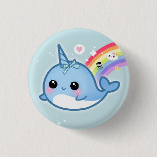 Bóton Redondo 2.54cm Bebê bonito do kawaii narwhal com arco-íris
