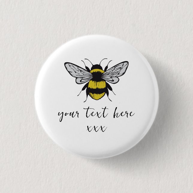 Bóton Redondo 2.54cm Bee Illustration - adicione seu próprio texto (Frente)