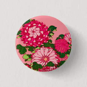 Bóton Redondo 2.54cm Beira da flor, fúcsia e rosa japoneses do coral