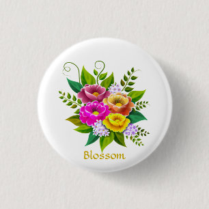 Bóton Redondo 2.54cm Belo Buquê de Flores Coloridas