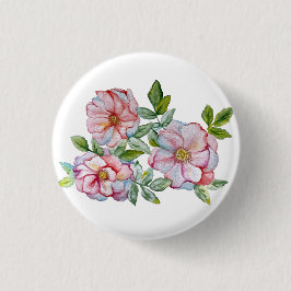 Bóton Redondo 2.54cm Belos rosas de aquarela realistas.