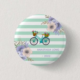 Bóton Redondo 2.54cm Bicicletas de Flores Azuis Modernas