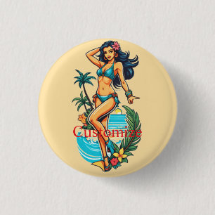 Bóton Redondo 2.54cm Bikini Beach Girl Thunder_Cove, Cuja Cabeça Negra