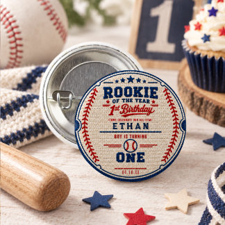 Bóton Redondo 2.54cm Bilhete de beisebol de crochê para 1º aniversário