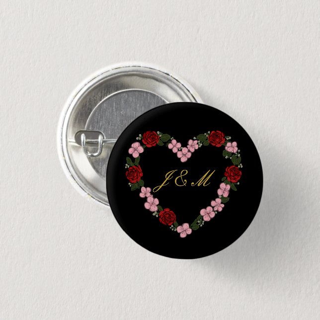 Bóton Redondo 2.54cm Black badge with a pink and red heart (Frente & Verso)
