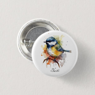 Bóton Redondo 2.54cm Bluetit bonito em uma ramificação, personalizado