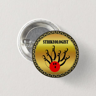 Bóton Redondo 2.54cm Bola de boliche e pinos com a palavra