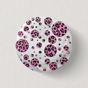 Bóton Redondo 2.54cm Bolinhas-leopardo Impressão preto e rosa-quente