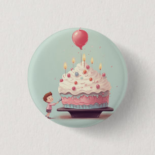 Bóton Redondo 2.54cm Bolo de aniversário, sorvete, aniversário