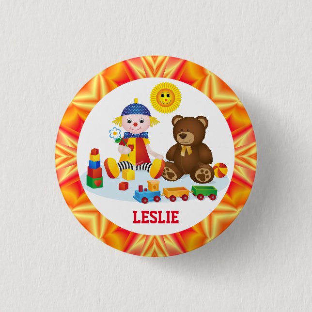Bóton Redondo 2.54cm Boneca de pano, Ursinho e Sol sorridente personali (Frente)