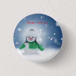 Bóton Redondo 2.54cm Boneco de neve com um cachecol verde
