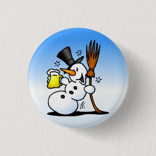 Bóton Redondo 2.54cm Boneco de neve que bebe uma cerveja