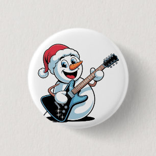 Bóton Redondo 2.54cm Boneco de Neve Tocando Guitarra Elétrica Natal San