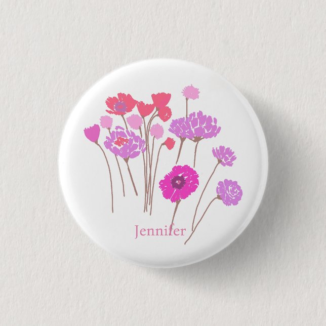 Bóton Redondo 2.54cm Bonito Branca Floral Moderna (Frente)