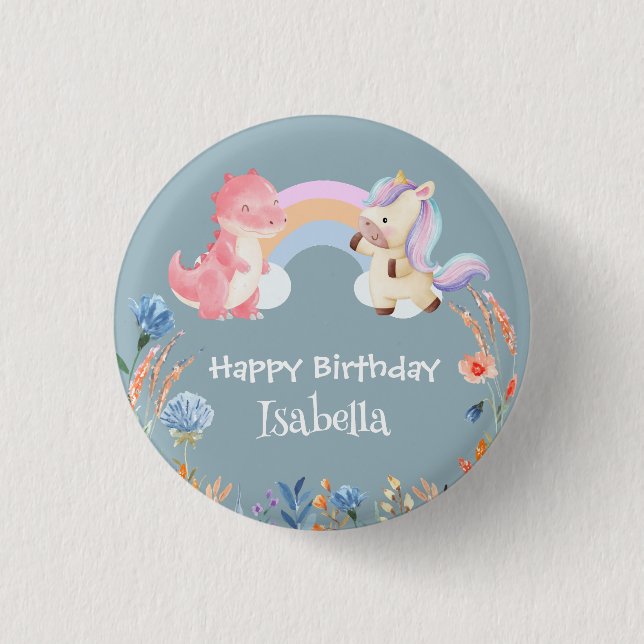 Bóton Redondo 2.54cm Bonito Dinossauro Unicórnio Arco-Íris Crianças de  (Frente)