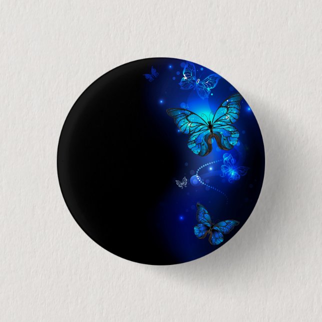 Bóton Redondo 2.54cm Borboleta Morpho no Fundo Escuro (Frente)