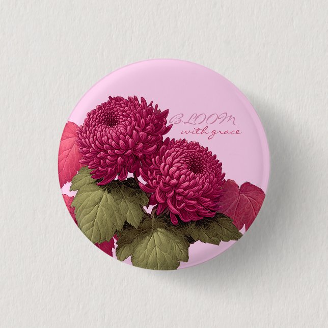 Bóton Redondo 2.54cm Botânica Crisântemo Magenta Vintage (Frente)