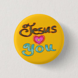 Bóton Redondo 2.54cm Botão Amarelo 'Jesus Ama Você' Cristão  