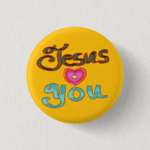 Bóton Redondo 2.54cm Botão Amarelo 'Jesus Ama Você' Cristão