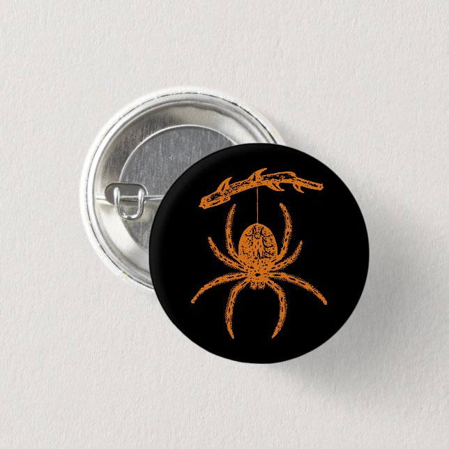 Bóton Redondo 2.54cm Botão Aranha Laranja Halloween (Frente & Verso)