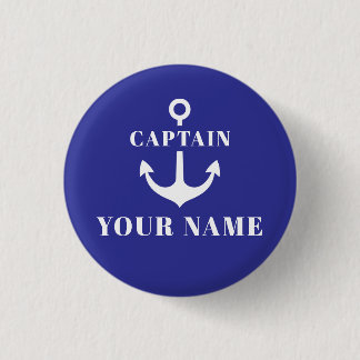 Bóton Redondo 2.54cm Botão Azul Âncora Nome Capitão Personalizado