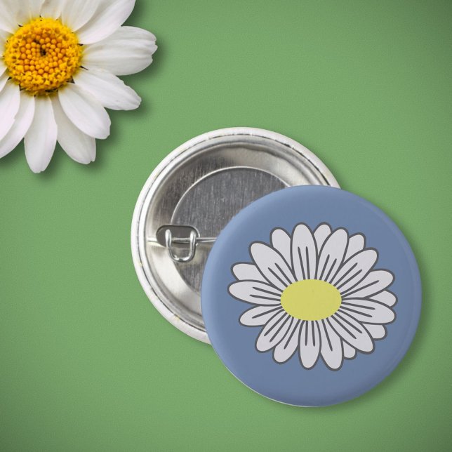 Bóton Redondo 2.54cm Botão Azul Daisy Flower (Daisy Flower Blue Button)