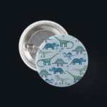 Bóton Redondo 2.54cm Botão Azul dos Dinossauros<br><div class="desc">Dinossauros bonitos e não muito assustadores num fundo azul. Grrrrr.</div>