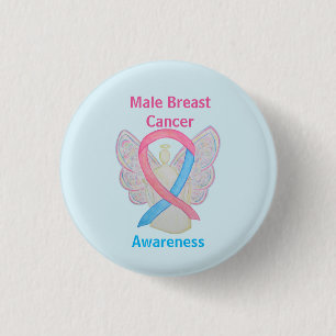 Bóton Redondo 2.54cm Botão Cancer de Mama do Homem Azul e Rosa