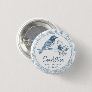 Bóton Redondo 2.54cm Botão Chá de fraldas Azul Dusty Favor Chinoiserie