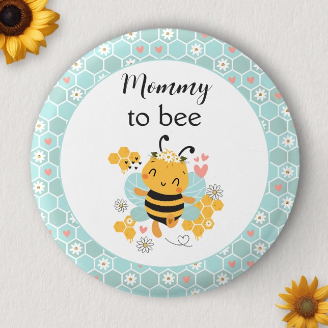 Bóton Redondo 2.54cm Botão Chá de fraldas mamãe Para Bebê Menina (Sweet as Can Bee Mommy To Be Baby Girl Baby Shower Button)