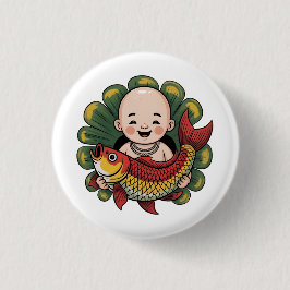 Bóton Redondo 2.54cm Botao | Chloe Baby - Cute Boy com Lucky Koi