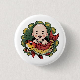 Bóton Redondo 2.54cm Botao | Chloe Baby - Cute Boy com Lucky Koi