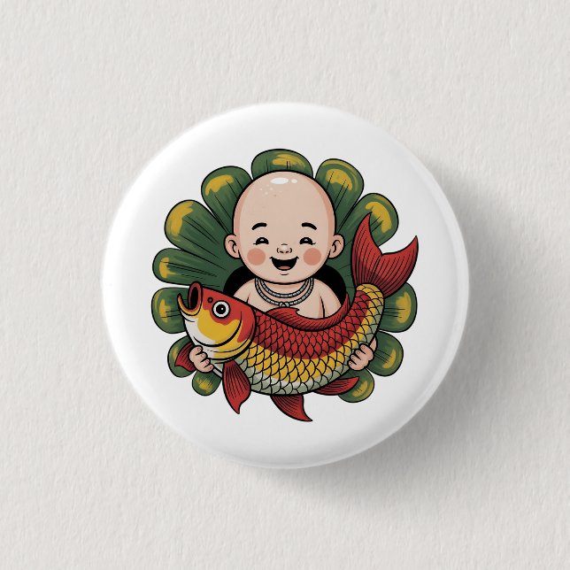Bóton Redondo 2.54cm Botao | Chloe Baby - Cute Boy com Lucky Koi (Frente)