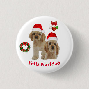Bóton Redondo 2.54cm Botão Cocker spaniel Feliz Navidad