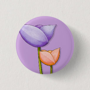 Bóton Redondo 2.54cm Botão Cor de laranja roxo Flores Simples