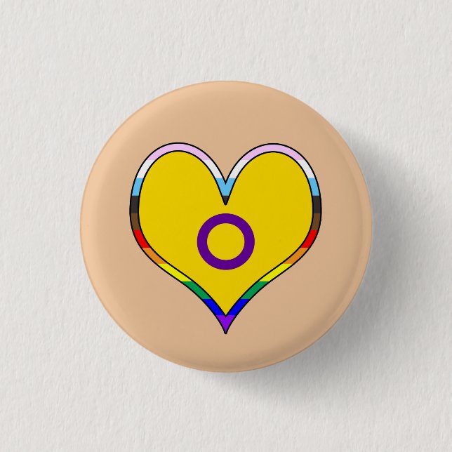 Bóton Redondo 2.54cm Botão Coração do Orgulho Intersexual (Frente)