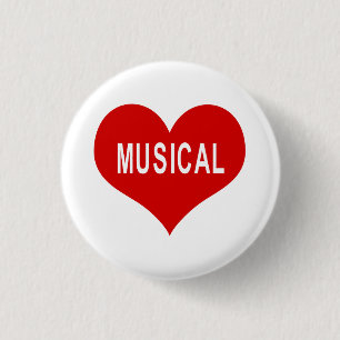 Bóton Redondo 2.54cm BOTÃO Coração Vermelho de Amor MUSICAL