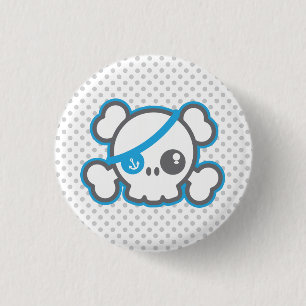 Bóton Redondo 2.54cm Botão Crânio Pirata de Kawaii
