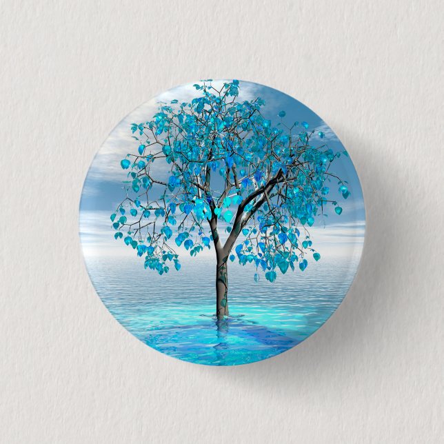 Bóton Redondo 2.54cm Botão Crystal Blue Tree (Frente)
