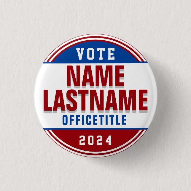 Bóton Redondo 2.54cm Botão da Campanha Eleitoral Vermelho, Azul Branco (Frente)